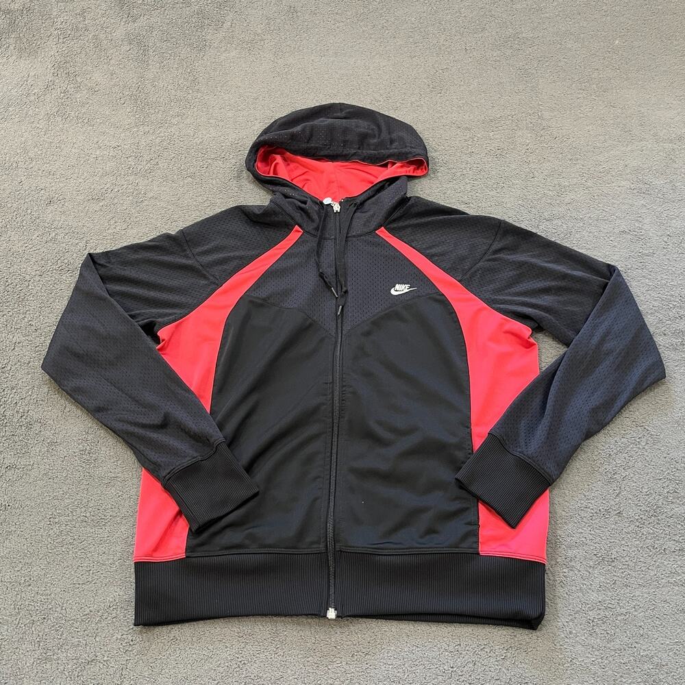 Nike Black Red Athletic Full Zip Training Tract Hoodie Sweatshirt Kids Size L
